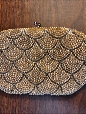 Pearl Beaded Evening Clutch - Gold